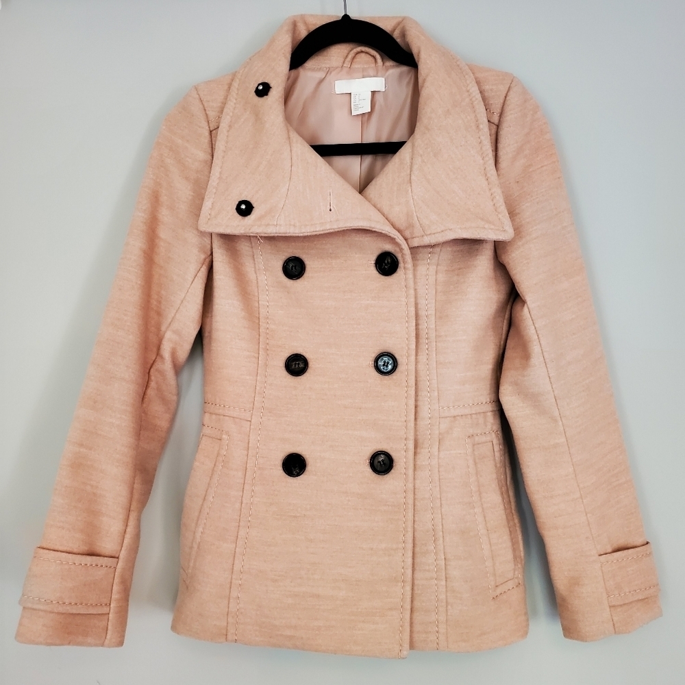 H & M Blush Pea Coat Women's Size 2 - Picture 2 of 14